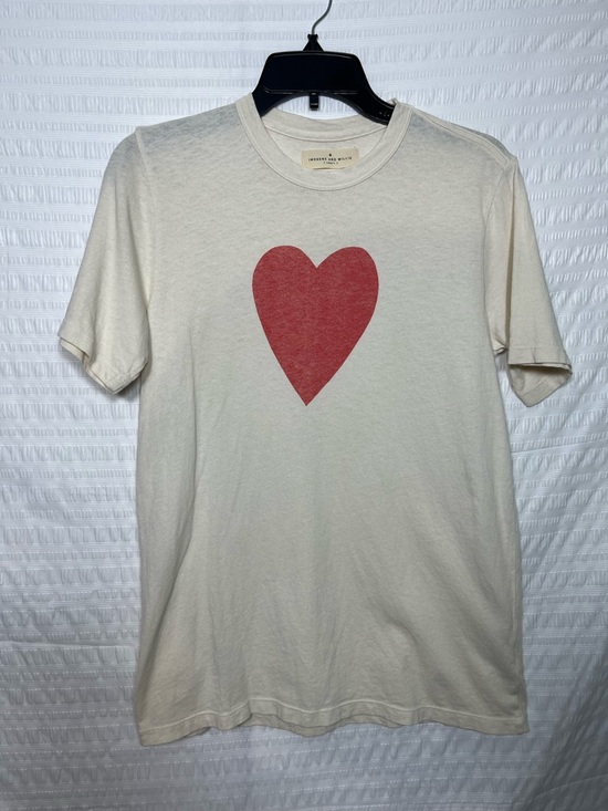 imogene + willie Tops - Imogene and Willie Women’s Heart Cotton Crewneck Cream T-shirt Size Small